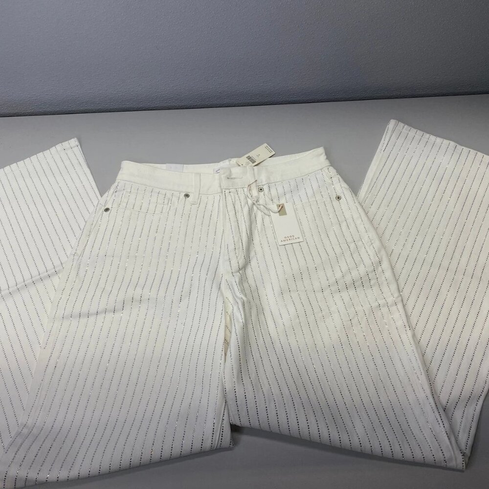 Good American Women's Sparkle-Lined Good Ease Relaxed Jeans White Size 27 | NWT